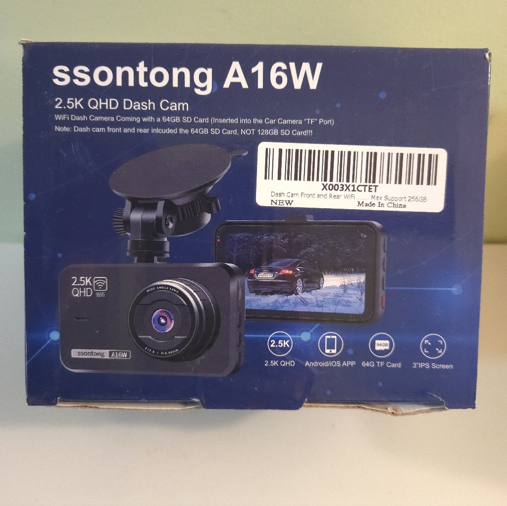 NEW IN BOX Ssontong A16W 2.5K QHD WiFi Dash Cam Camera